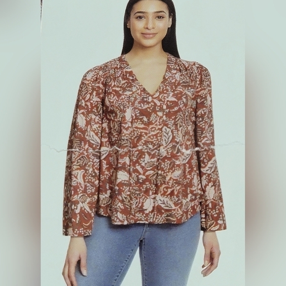 Jessica Simpson Mother Nature Wimens Size Large Long Bell Sleeve Leaf Print Top - Picture 10 of 12